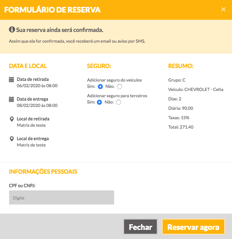 Reserva de veículo online - 7Carros